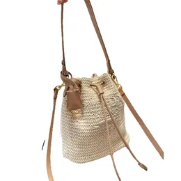 Top Fashion Design Women's Straw Woven Bucket Bag Nylon Shoulder Bag Chain Handbag Designer Crossbody Small Handbag