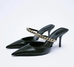 Sandals Brand Slip On High Heels Women Summer Thin Heel Chain Belt Mules Shoes Ladies Stiletto Pointed Toe Dress8705305