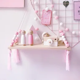 Piatti decorativi Stile nordico Perline colorate Nappa Mensola a muro in legno Decorazione assicella Espositore per bambini Camera dei bambini