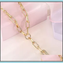 Chains Necklaces & Pendants Jewelry Gold Sier Color Paper Clip Thick Chain Necklace Female Sweater Aessories Shiny Rhinestone Stit246N