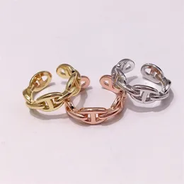 Fashion Titanium steel Brand rose gold silver open Narro H rings for women men love ring Party Wedding Valentine's Day gift j272P