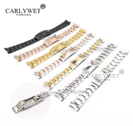 CARLYWET 20mm Two Tone Rose Gold Silver Black Solid Curved End Screw Links New Style Glide Lock Clasp Steel Watch Band Bracelet1068358