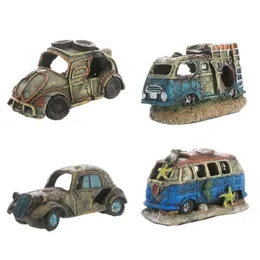 Akvarier Akvarium Decoration Harts Broken Vehicle Estruerad Wreck Car Mold Fish Tank Ornament Betta Aquatic Caves Hideout 230923