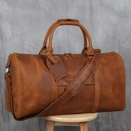 Вещевые сумки 2023, винтажные коричневые мужские сумки из натуральной кожи Crazy Horse, прочные качественные сумки-тоут с ручкой для чемодана