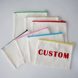 Sacos cosméticos casos 100pcs7pcs lona personalizada diy artesanato bolsa colorida zíperes pintados à mão lápis em branco personalizar maquiagem 230923