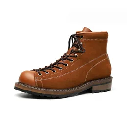 Männer Boots Vintage Arbeiten Stiefel Stiefel Mode Schnüre-up lässige handgefertigte Qualifikations-Casual Leder-Schuhe Britische Designer Motorradschuhe für Jungen Party Kleidungsstiefel