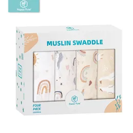 Filtar Swaddling Happyflute Bamboo Cotton 4st/Set Baby Muslin Swaddle Filt Mjuk badhandduk för född spädbarns sömnsäck Wrap 120*110cm 230923