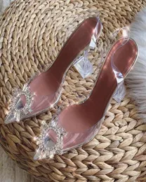 Fashion Women Transparent Crystal high heel sandals Pointed Toes Rhinestone Wedding Party shoes Shallow mouth Designer lady Sexy s5308658