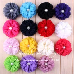 Decorative Flowers 200pcs/lot 6.5CM 15 Colors Born Fashion Artificial Hair With Pearl Button Chic Chiffon Flower Accessories For Baby