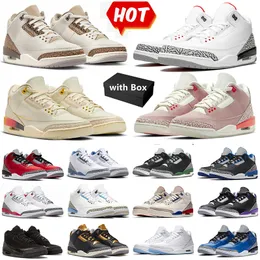 Jumpman 3 3s Basketball Shoes with Box Palomino Fear White Cement Fire Red Pine Green Court Purple Varsity Royal Sport Blue Black Cat Sneakers for Men Women