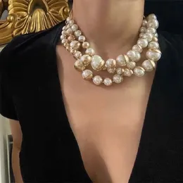 Gargantillas Moda Francés Vintage Collar de perlas Mujer Desgaste apilado Senior Metal Perla Multicapa Cadena de clavícula Tendencia Joyería elegante 230923