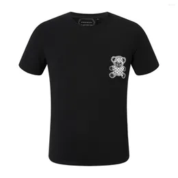 Męskie koszulki Pleinxplein Oryginalny projekt Summer Men T-shirt Hip Hop Rhinestones Shine Blake krótkie rękawowe tee tees czarne imprezy 2039