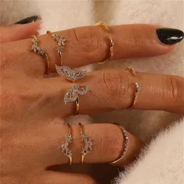 Cluster Rings 2022 Trendy Fashion Jewelry Boho Style Ring Inlaid Diamond Butterfly Joint Set Decoration Holiday Gift272w