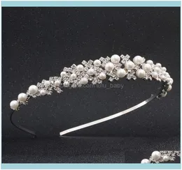 Headbands Jewelryfashion Princess Rhine Stone Tiara Bridal Prom Crown Girl Elegant Hairbands Pearl Crystal Wedding Hair Jewelry He9696369