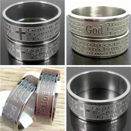 Bulk lots 100pcs lot Etched Serenity Prayer Bible Stainless Steel Rings Width 8mm Sizes 17-22mm Religious Jewelry Mix CROSS & With222r