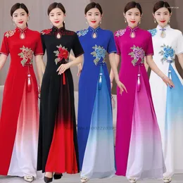 Ethnic Clothing 2023 Ao Dai Vietnam Traditional Banquet Dress Chinese Cheongsam Oriental Flower Embroidery Qipao Party Evening Vestido