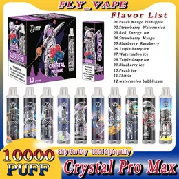 Original UZY Crystal Pro Max 10000 Puff 10000 Disposable E-Cigarettes 1.2ohm Mesh Coil 16ml Pod Battery Rechargeable Puff 10K 0% 2% 3% 5% Vape Pen