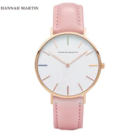 2017 NY DESIGNER HANNAH MARTIN KVINNER KVINNA KVINNA KLOCK MENS TOP Märke Luxury Pink Fashion Casual Quartz Leather Nylon Watches220o