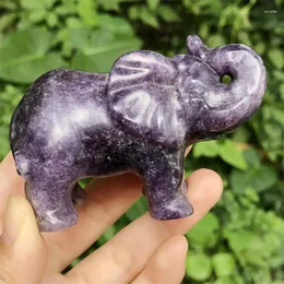 Estatuetas decorativas natural lepidolite elefante escultura cristais roxos e pedras decoração quatrtz acessórios de decoração para casa 1 peça