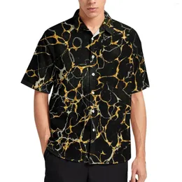 Camisas casuales para hombres Camisa de playa de oro negro de mármol moderno Blusas de moda hawaiana Estampado para hombre Tallas grandes