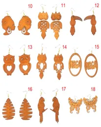 18 Styles Afro Wooden Earring Owl Butterfly Animal Leaves Charms Earrings Wood Raw Material Color Jewelry Wholesale7257876