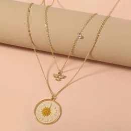 Pendant Necklaces Fashion Resin Daisy Dried Flower Plant Necklace Artificial Choker Clavicle Chain For Women Party Jewelry