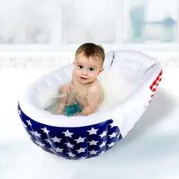 Badkarplatser Födda Baby Bath Seat Blue Cartoon Forme fällbara bärbara resor Uppblåsbara barn Badbadkar för att ge badprodukter 230923