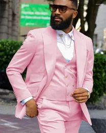 Men's Suits Pink Slim Fit Full Men Sets Custom Made Blazer Trousers Outfit For Wedding Coat Groom Party Wear 3Pcs Jacket Vest Pants