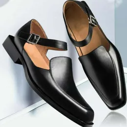 Dress Shoes Black Men's Summer Sandals Pu Leather Buckle Strap for Men with Business Formal 230923
