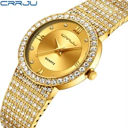 Crrju casal relógio moda masculina jóias pulseira de aço inoxidável relógios quartzo feminino vestido relógio de pulso masculino amante presente watch215i