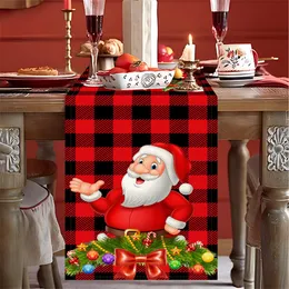 Table Cloth 1pc 1372in Christmas Runner With Santa Claus Elk Snowman Pine Pattern For Indoor Outdoor Home Party Room Scene Decor 230923