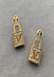 Womens Luxury 18K Gold Lock Diamond Ear Studs Fashion Brand jewelry earrings Lady Wedding accessories with gift box2243118