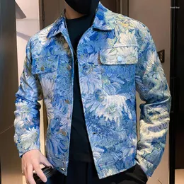 Herrjackor högkvalitativa män vintage abstrakt konstnärlig blommor mönster jacka casual sociala rockar streetwear bombbertryck