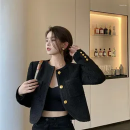 Kurtki damskie HSA Classic koreańskie upraw tweed kobiety eleganckie luksusowe krótkie odmiany single piersi vintage chaquetas wiosenne mieszanki wełny