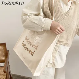 Shopping Bags PURDORED 1 Pc Women Gradient Text Tote Bag Canvas Casual Shoulder Reusable Female Student School 230923