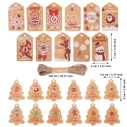 Juldekorationer 48st Merry Taggar Kraft Paper Card Gift Etikett DIY Hang Wrapping Decor Favors Supplies 230923