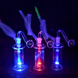Wholesale LED Iridescent Light Glass Oil Burner Bong Hookah Water Smoking Pipes Inline Matrix Perc Recycler Ash Catcher Bong with 10mm Male Glass Oil Burner Pipe