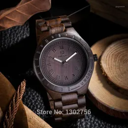 Nytt naturligt svart sandal trä analog titta på uwood japan miyota kvarts rörelse trä klockor klänning armbandsur för unisex1296c