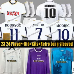 23 24 Vini Jr Maglie da calcio Real Madrid Maglia retrò a maniche lunghe Calcio Shir Benzema Rodrgo Bellingham Versione fan player