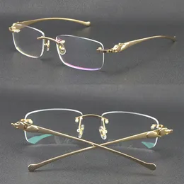 بيع سلسلة النمر المعدنية remless النمر البصري 18K GOLD نظارات شمسية مربعة نظارات الجولة شكل الوجه من الذكور والأنثى W264A