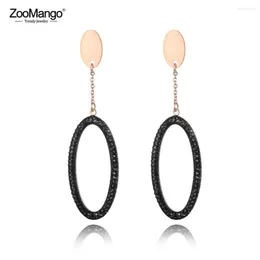 Dangle Earrings ZooMango Fashion Rose Gold Color Stainless Steel Clay White/Black Crystals Anniversary Earring For Women ZE18458
