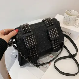 Factory wholesale shoulder bags street personality rivet punk envelope bag soft and light multi-layered embossed leather handbag cool ghost head backpack 175#