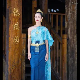 エスニック服タイの衣装シングルショルダートップスカートショールエルレストランキャッシャードレスタイドレス伝統的な女性