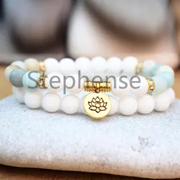 MG0627 Women's Matte Amazonite Lotus Armband Nya designskalpärlor Yoga Armband Hjärtchakra Mala Armband253D