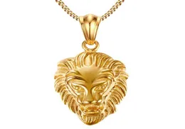 Cheap 18K Gold Plated Vintage Mens Stainless Steel Lion Head Rhinestone Pendant Necklace Dropship9236081