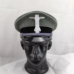 Berets Niemiecki Waffen Elite Oficer piechoty Visor Cap Wool Made Wojskowy kapelusz i dwa metalowe srebrne odznaki1949