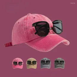 Berets Ladies Sunscreen Sunglasses غسلت Cowboy Baseball Cap Ins Pink Sweet Female Retro Do Old Show Face لا تزال قبعة