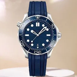 Luxury men's designer deep sea watch automatic mechanical movement watches rubber strap blue wave dial luminous pointer 41mm wristwatch montre de luxe