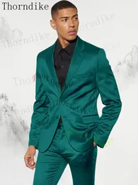 Men's Suits Blazers Thorndike Turquoise Satin Notch Lapel Men Costume Homme Wedding Tuxedo Terno Masculino Slim Fit Groom Prom Party 2 Pcs 230923