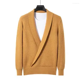 Pulls pour hommes Hommes Cardigan Pull Knitwear V Cou épais pour l'automne hiver Solide Angleterre Style Mâle Mode Casual AD12308